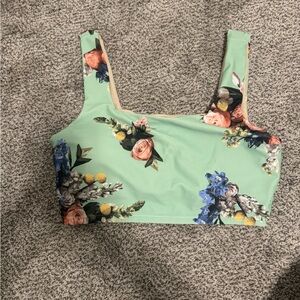 Albion Fit Mint Floral Olive Swim Crop NWOT